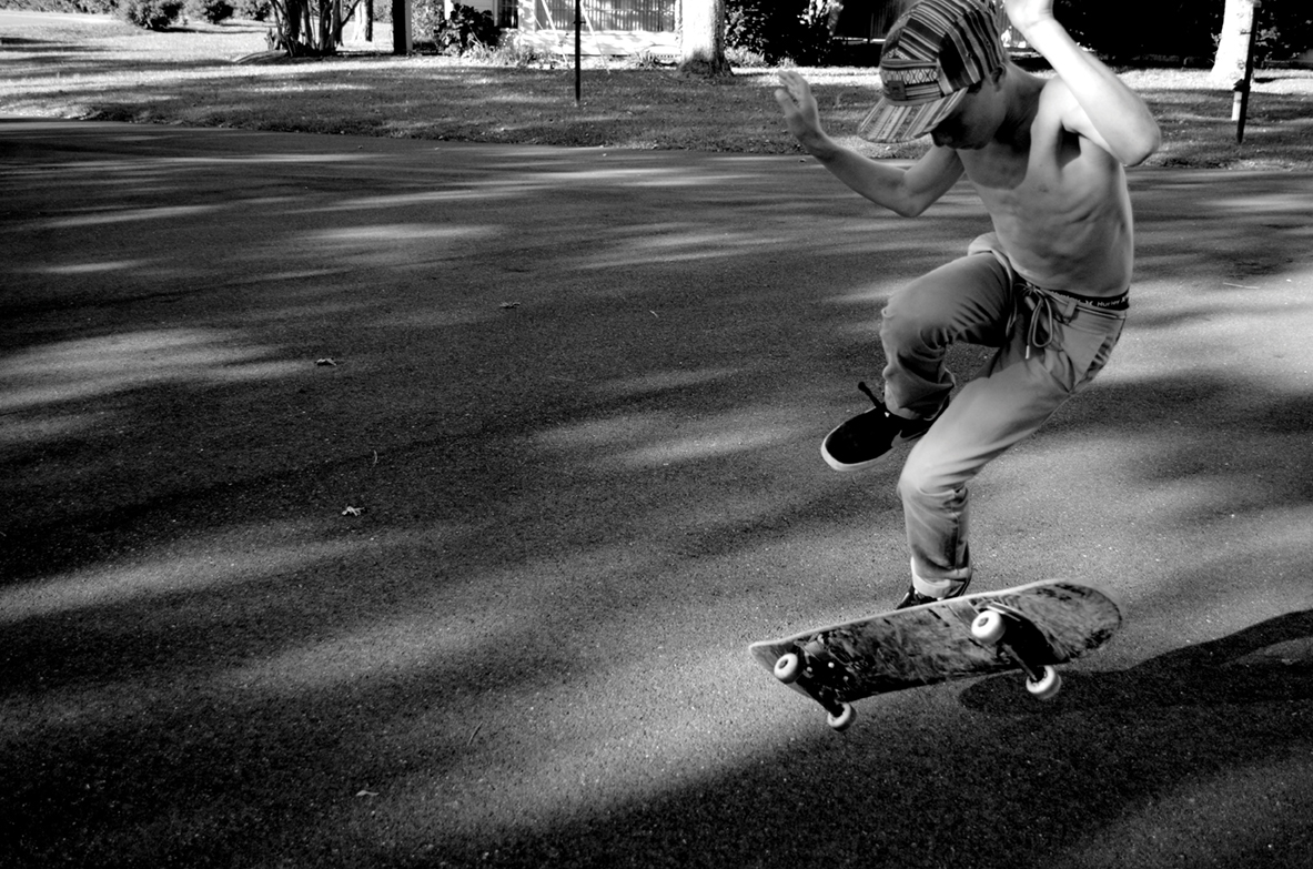 b&w skateboarder